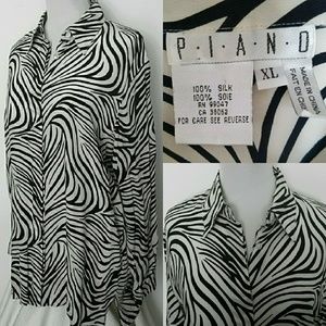 P.I.A.N.O XL 100% silk zebra button down blouse